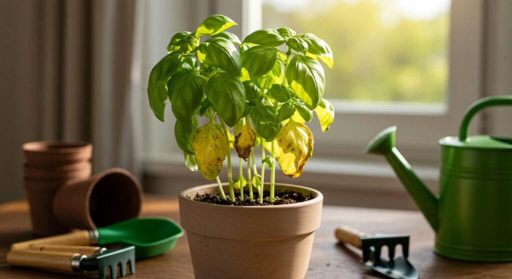 why is my basil plant yellow
